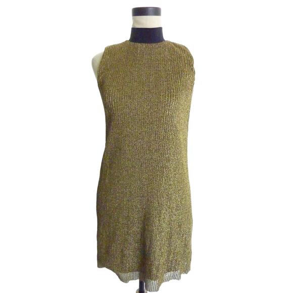 Zara XS Gold Shimmer Jazz Bar Outfit Turtleneck Dress Sleeveless Party Cocktail - Picture 1 of 6
